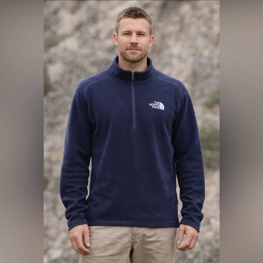 The North Face Jacket Mens Size XL Navy Blue Fleece Half Zip Outdoor Casual Logo